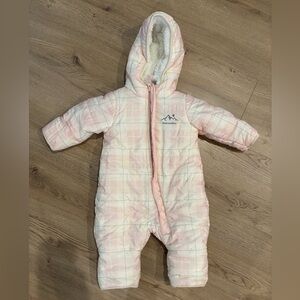 Eddie Bauer Pink and White Quilted Hooded Baby One-Piece Footie